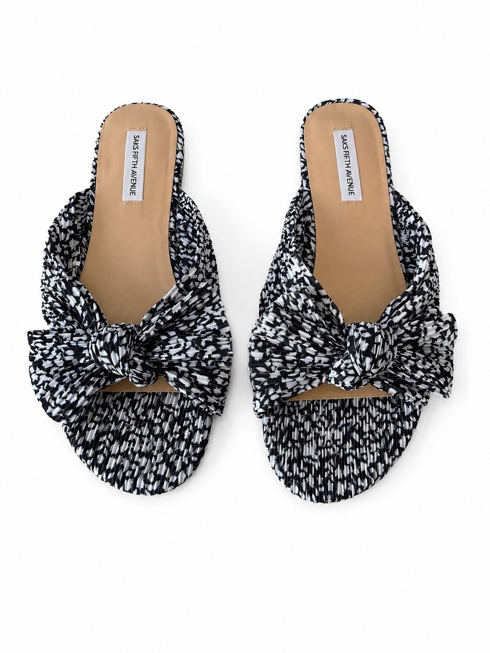 Saks Fifth Avenue Black & White Knot Bow Slide Mules-Sz 8